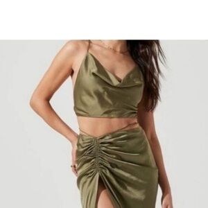 Astr Olive Satin Top